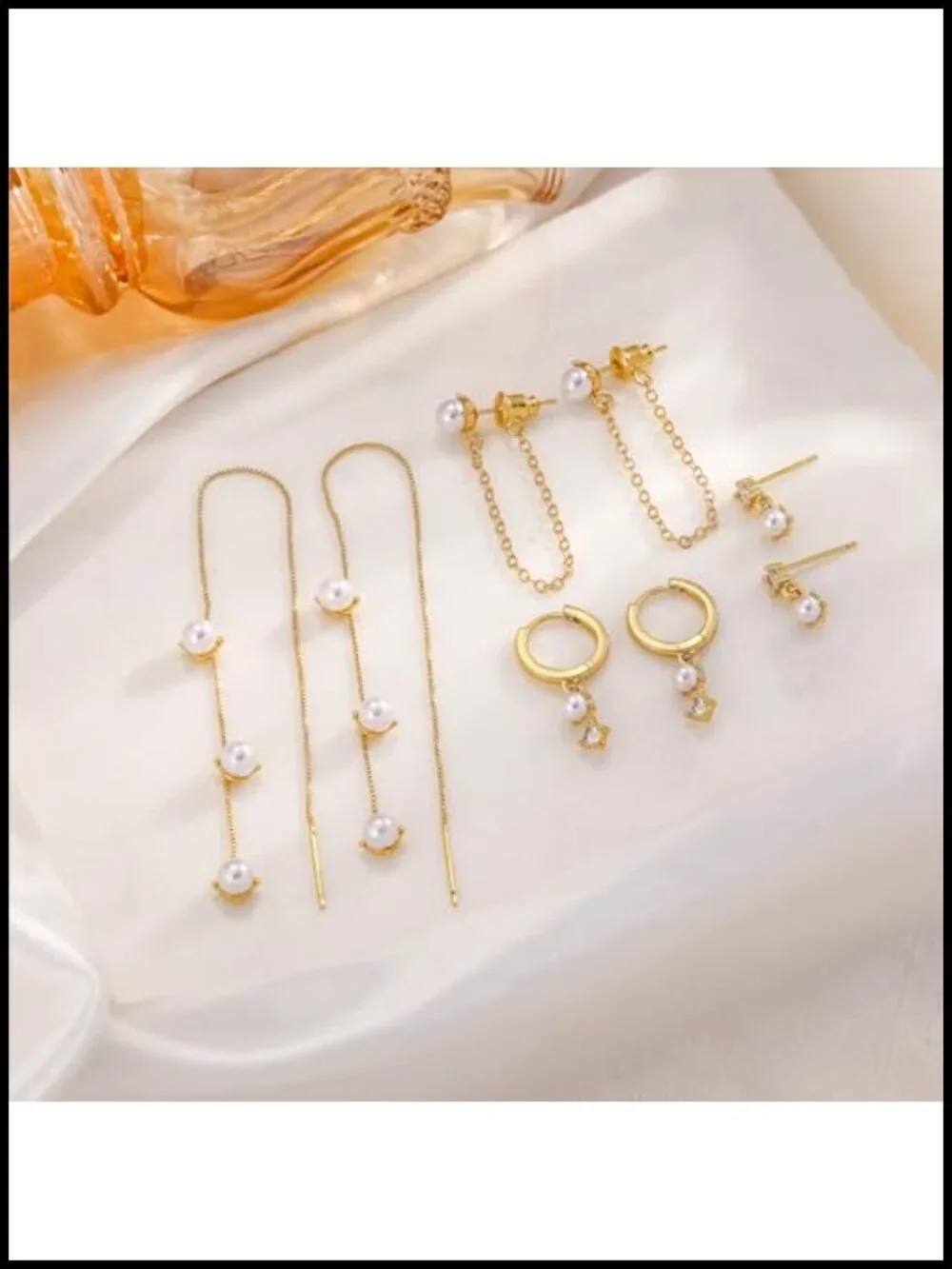14K Gold Plated Pearl Earring Set for Women, 5 Pairs Dangle Hoop Studs